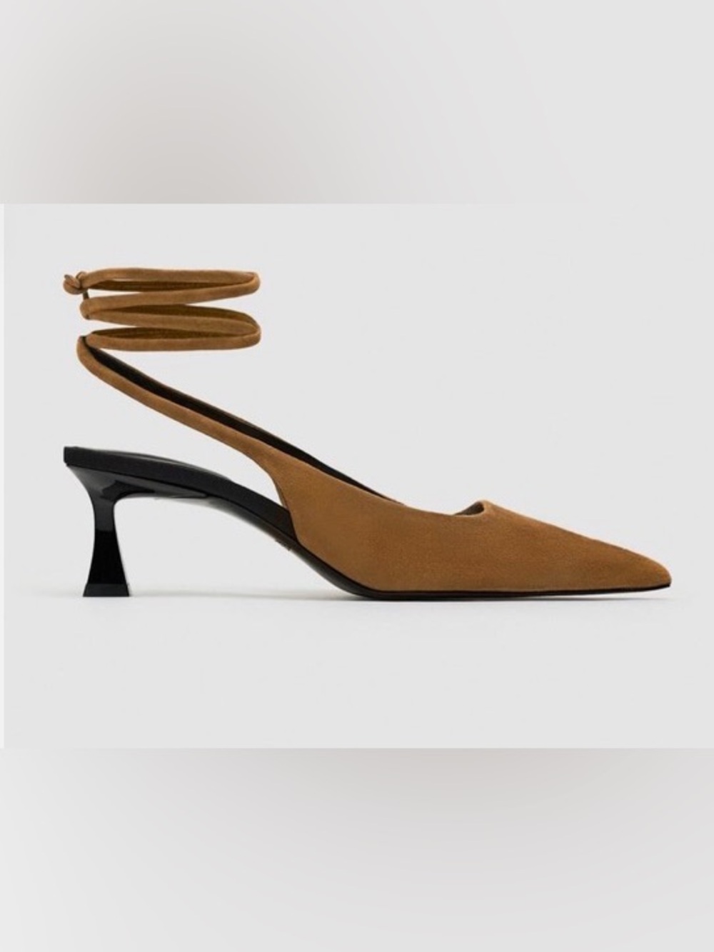 NWOB Zara Brown Suede Pointed Slingback Heels with Ankle Wrap size 40